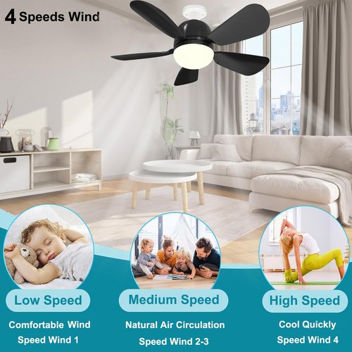 2Pack Socket Fan Light, Ceiling Fans With Lights and Remote, E26 Screw-in Socket Ceiling Fan Bulb With Dimmable LED, Airflow Quiet Fan for Bedroom Living Room Kitchen - Black