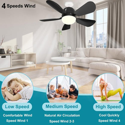 2Pack Socket Fan Light, Ceiling Fans With Lights and Remote, E26 Screw-in Socket Ceiling Fan Bulb With Dimmable LED, Airflow Quiet Fan for Bedroom Living Room Kitchen - Black
