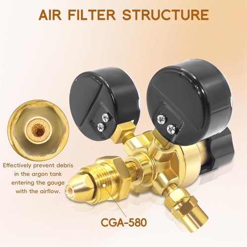 American Standard Welding Argon Regulator with 6.6 Feet Gas Hose, Argon Gauges Gas Welding Regulator For TIG And MIG, CGA580 Inlet Connection, 0-4500PSI