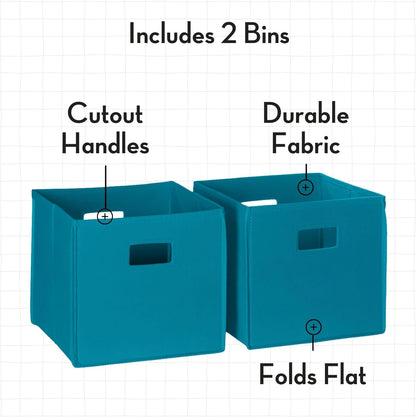 RiverRidge Folding Storage Bins - Turquoise Cube Organizers with Handles | Set of 2 for Closet & Playroom