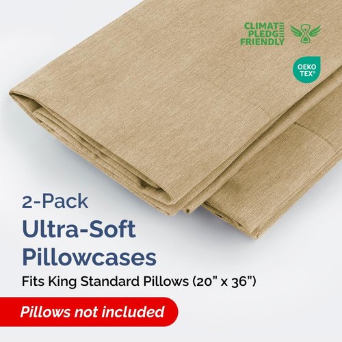 King Standard Pillow Cases - Ultra-Soft Hotel Quality Covers | Fade-Free & Wrinkle Resistant - 2 Piece Set in Heathered Tan