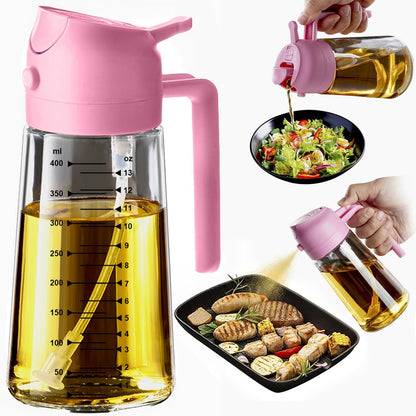 TrendPlain 16oz Glass Olive Oil Sprayer - 2-in-1 Dispenser for Cooking, Air Fryer & BBQ | Bubblegum Color
