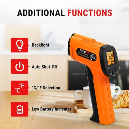 TempPro TP30 Infrared Thermometer Gun, Laser Thermometer for Cooking, Pizza Oven, Griddle, Engine, HVAC, Temperature Gun with Adjustable Emissivity & Max Measure -58°F ~1022°F (Previously ThermoPro)