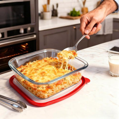 Glass Baking Dish - 2.75Qt Square 9x9 Pan With Lid & Non-Slip Mitts | Durable Oven Safe Design