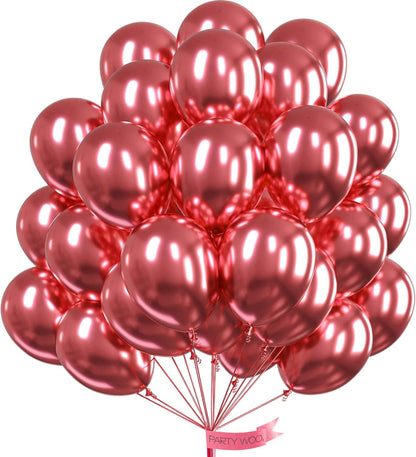 PartyWoo Metallic Pink Balloons - 50pcs 12 Inch Chrome Hot Pink for Birthdays & Celebrations