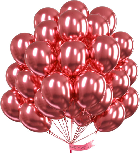 PartyWoo Metallic Pink Balloons - 50pcs 12 Inch Chrome Hot Pink for Birthdays & Celebrations