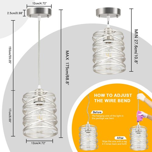 foucasal Brushed Nickel Pendant Light for Kitchen Island Spiral Iron Pendant Light Fixtures with Seeded Glass Shade, Adjustable Height Hanging Pendant Lighting for Dining Room Hallway Kitchen Foyer