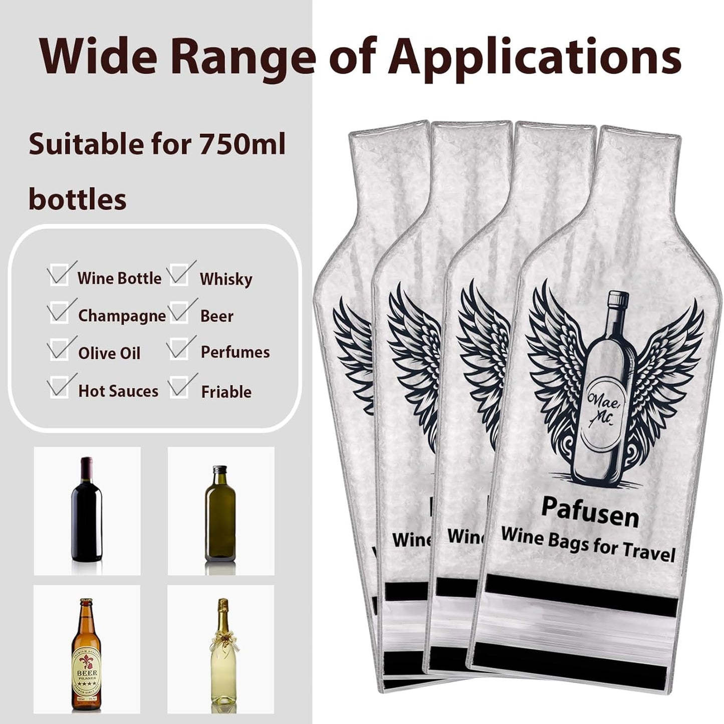 Pafusen 2 Set Wine Bags for Travel, Reusable Wine Bottle Travel Protector Bags, Leak Proof Protective Bottle Bags Sleeves Airplane Cruise Car, Wine Bottles Protector Sleeve