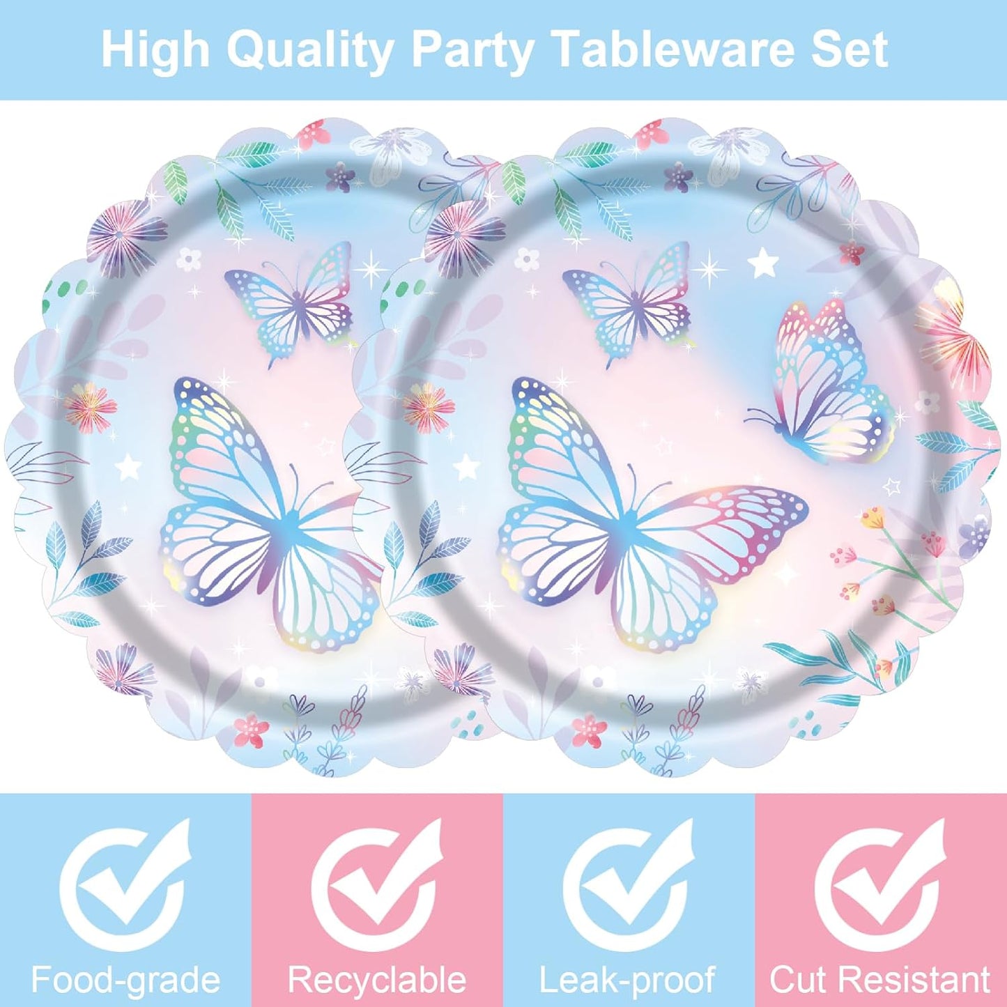 Butterfly 7-Inch Disposable Paper Plates by [Brand Name] - 40 Count for Birthday Parties & Baby Showers