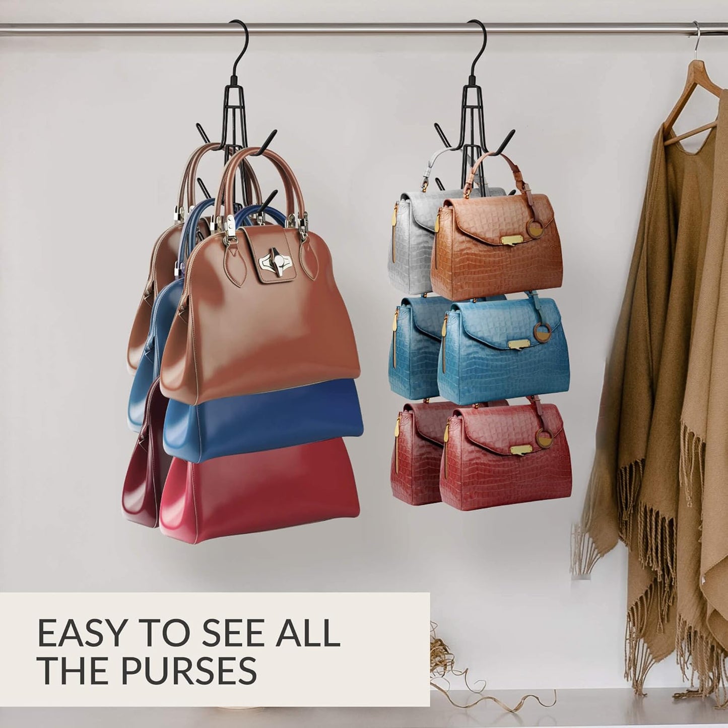 ZEDODIER Purse Organizer - Heavy-Duty Hanging Hanger Holds Up to 12 Purses | Black, Space-Saving Design
