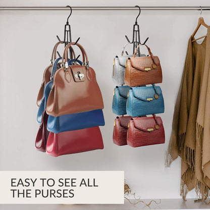 ZEDODIER Purse Organizer - Heavy-Duty Hanging Hanger Holds Up to 12 Purses | Black, Space-Saving Design