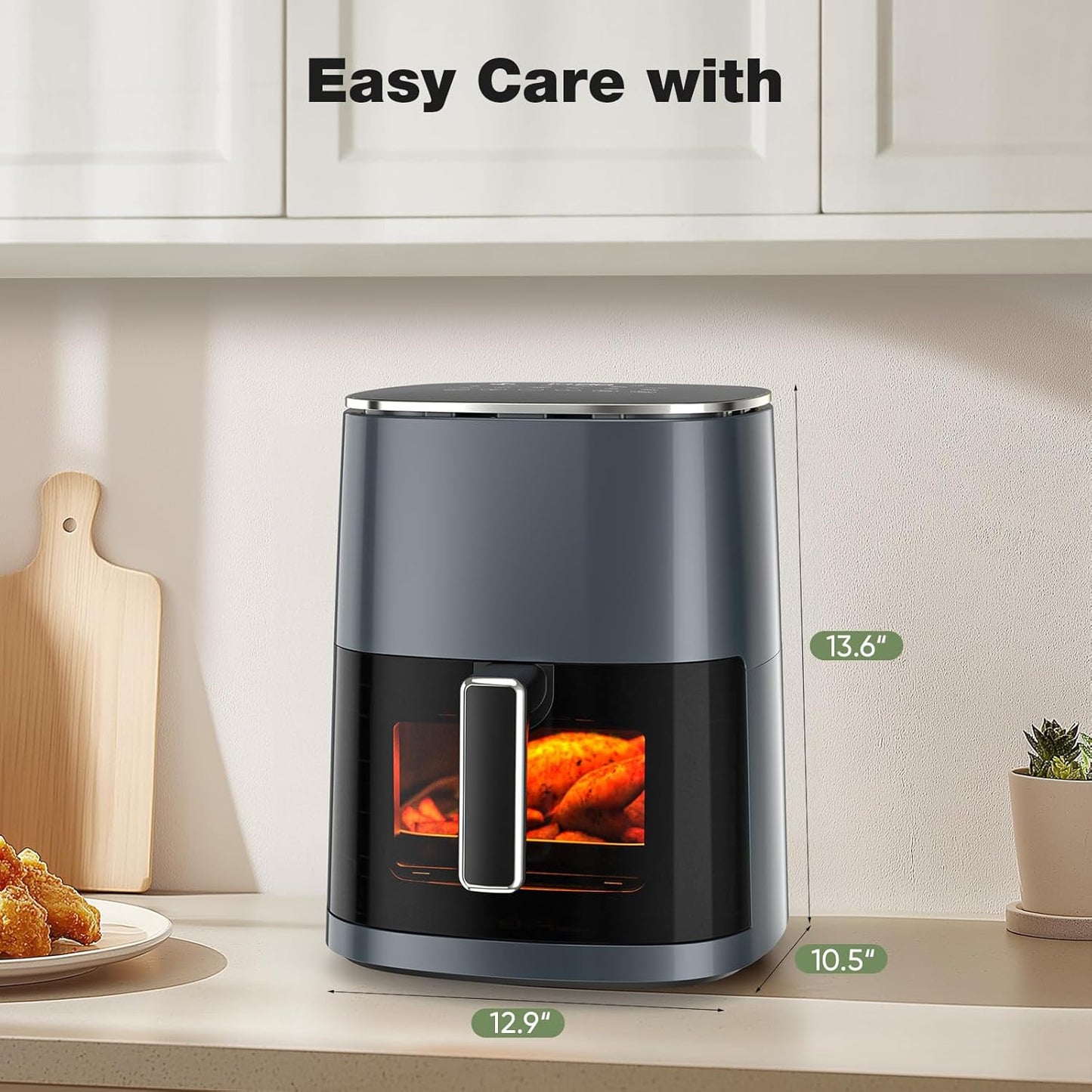 Sweetcrispy Air Fryer 6QT - 12-in-1 Square Oven with Window & Easy-Clean Basket | 400°F Rapid Air Technology, Grey