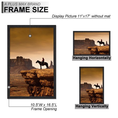 A PLUS MAX 11x17 Picture Frame, Black Engineered Wood Frame for 11 x 17 Inch Picture Poster Photo, Light Weight 11 by 17 Frame with Wood-grain for Wall - 1 Pack/Black/11 x17