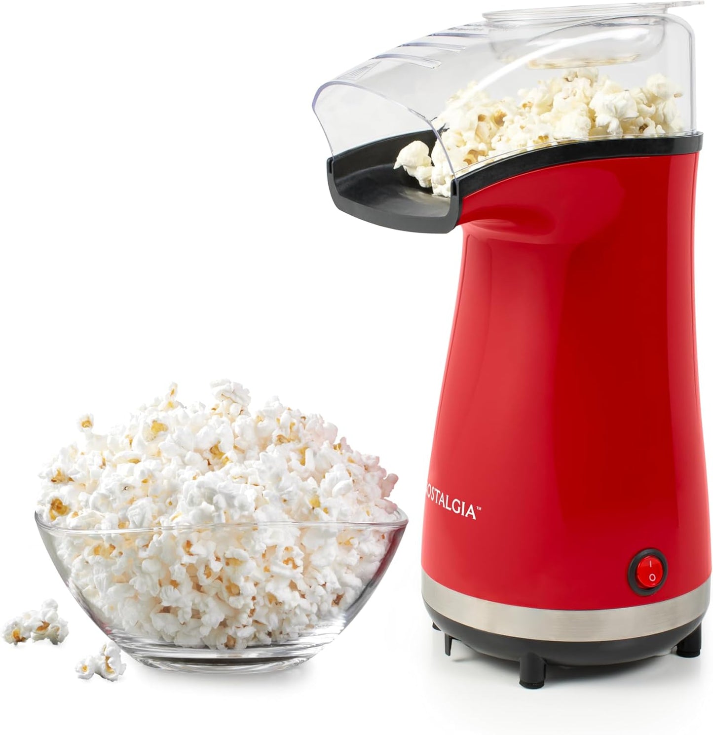 Nostalgia Air Popper Popcorn Maker - 16 Cups Oil-Free Popcorn - Includes 4-Oz Measuring Cup - Red