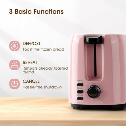 iSiLER 2-Slice Toaster - 1.3-Inch Wide Slot Bagel Toaster with 7 Shade Settings | Pink Finish, Removable Crumb Tray