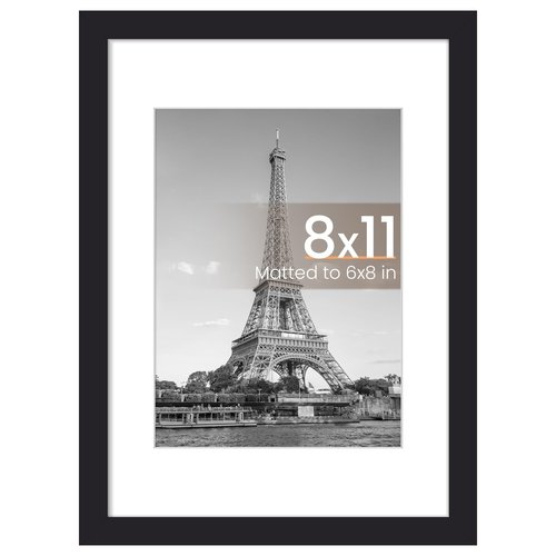 upsimples 8x11 Picture Frame, Display Pictures 6x8 with Mat or 8x11 Without, Wall Hanging Photo Frames, Black, 1 Pack