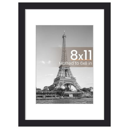 upsimples 8x11 Picture Frame, Display Pictures 6x8 with Mat or 8x11 Without, Wall Hanging Photo Frames, Black, 1 Pack
