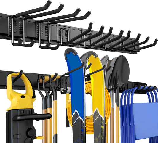 UUP 48" Garage Tool Organizer - Heavy-Duty Wall Mount Storage with Adjustable Hooks | Ideal for Yard Tools