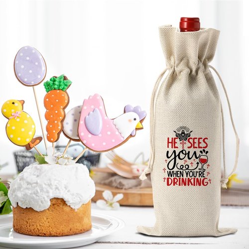 Funny Easter Wine Bag Easter Basket Easter Christian Religious Decorations Easter Holiday Gifts for Women Men Easter Wine Bag Wine Accessory Sets Gifts for Wine Lover Easter Party Decorations