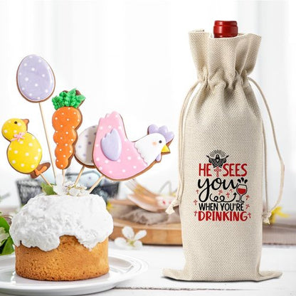 Funny Easter Wine Bag Easter Basket Easter Christian Religious Decorations Easter Holiday Gifts for Women Men Easter Wine Bag Wine Accessory Sets Gifts for Wine Lover Easter Party Decorations