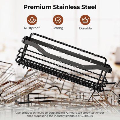 Orimade Shower Caddy - Wall Mounted Rust Resistant Stainless Steel Organizer | 2 Pack, Black with 5 Hooks