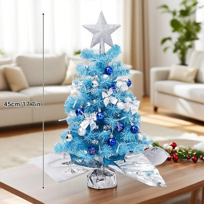 Blue Mini Artificial Christmas Tree - Tabletop Cedar Themed Xmas Tree, 12in, Reusable