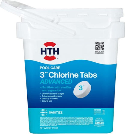 HTH 42054 Chlorinating Tablets - Super 3 Swimming Pool Care, 15 lbs for Crystal Clear Water