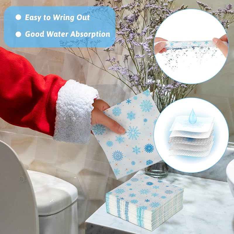 Glenmal 100 Pcs Christmas Snowflake Paper Napkins - Disposable Guest Towels