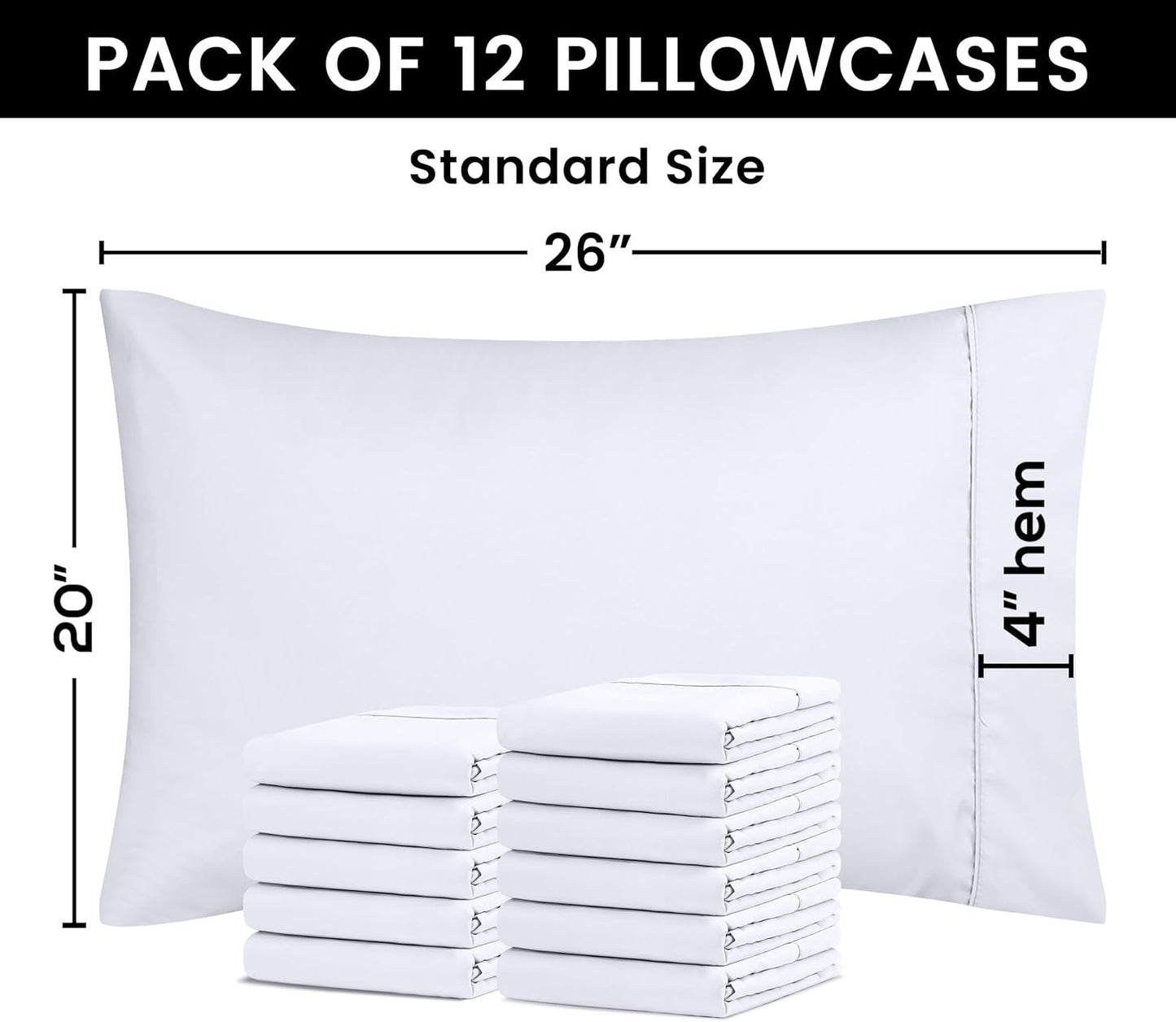 Utopia Bedding Standard Pillow Cases - 12 Pack - Soft Brushed Microfiber | Fade & Shrinkage Resistant - 20" x 26" White