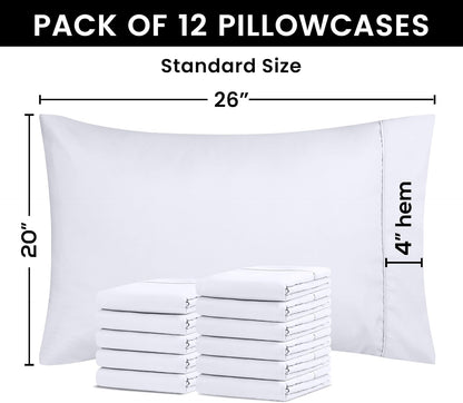 Utopia Bedding Standard Pillow Cases - 12 Pack - Soft Brushed Microfiber | Fade & Shrinkage Resistant - 20" x 26" White