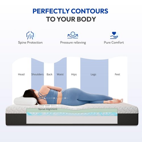 Gelsea 12 Inch Queen Size Mattress, Gel-Infused Green Tea Memory Foam Mattress for Back Pain Relief & Cool Sleep, Medium Plush Feel, Fiberglass Free & CertiPUR-US Certified, Mattress in a Box
