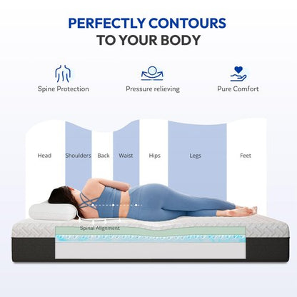 Gelsea 12 Inch Queen Size Mattress, Gel-Infused Green Tea Memory Foam Mattress for Back Pain Relief & Cool Sleep, Medium Plush Feel, Fiberglass Free & CertiPUR-US Certified, Mattress in a Box