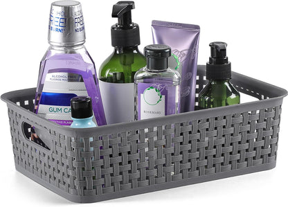 Skiennix Plastic Storage Baskets - 12 Pack Small Organizers for Pantry, Laundry, and Bathroom Use