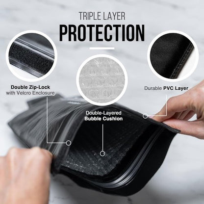 Bottle Shield Reusable Wine Protector Travel Bag (3-Pack) - Bubble Cushioning Wrap Suit - Unbreakable Bottle Sleeve, Leak Proof - Wine Tote Bags Accessory for Suitcase Luggage, Black