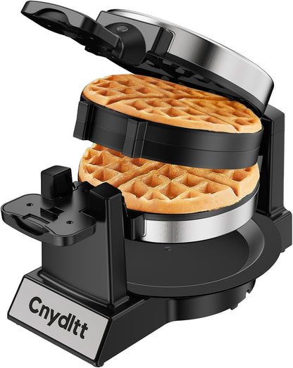 Skiennix Double Waffle Maker - 1400W Rotating Belgian Waffle Iron with Nonstick Plates & Removable Drip Tray | Black