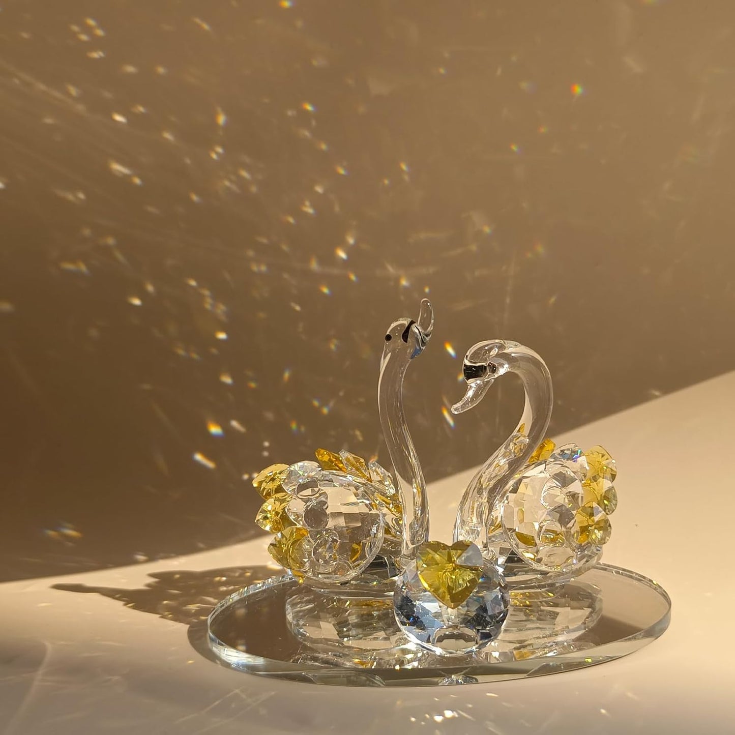 Skiennix Handcrafted Crystal Swan Figurine - Elegant Decorative Glass Collectible | Golden Accent for Home & Gifts
