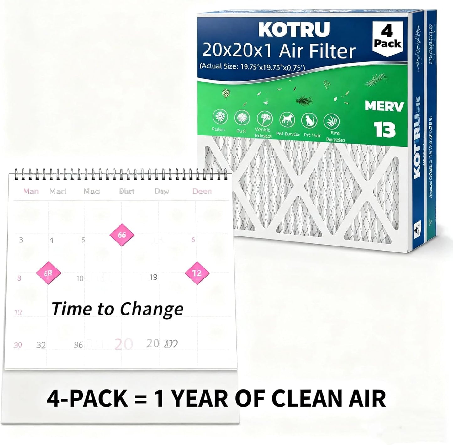 MERV 13 20x20x1 Air Filters by [Brand Name] - 4-Pack Electrostatic Pleated HVAC Filters | Captures Dust, Pollen & Pet Dander