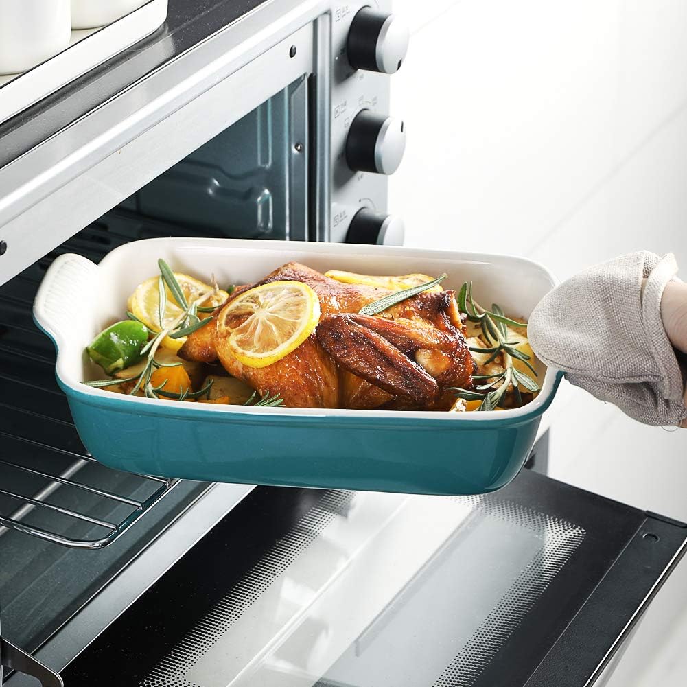 Sweejar Baking Pans Set - Durable Ceramic 9x13 Baking Dish with Handle | 3-Piece Rectangular Casserole Set in Turquoise