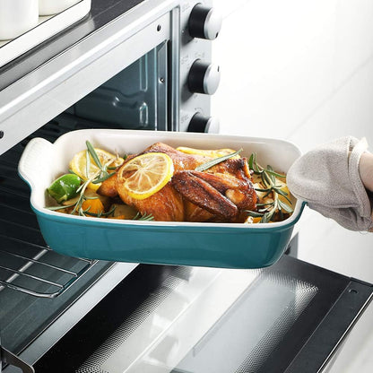Sweejar Baking Pans Set - Durable Ceramic 9x13 Baking Dish with Handle | 3-Piece Rectangular Casserole Set in Turquoise