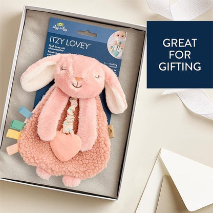 Itzy Ritzy - Itzy Lovey Baby Blanket with Teether & Textured Ribbons | Crinkle Sound, Sherpa Fabric (Pink Bunny)