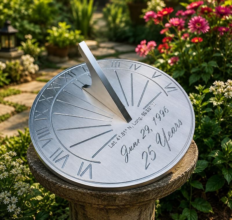 Personalized Garden Sundial 10 Inch - Steel & Aluminum Engraved Roman Numeral Outdoor Decor