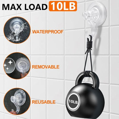 KORCCI Suction Cup Hooks - Heavy-Duty 10 LB Load Capacity | Reusable & Removable Clear Hooks, 2 Pack