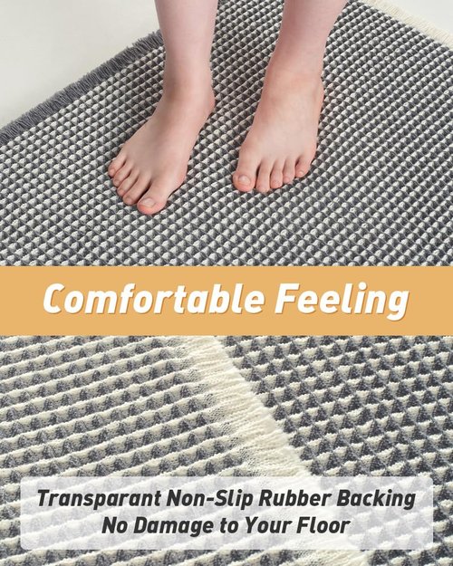 Upgraded Waffle Bath Mat, Super Absorbent Non Slip Bath Mats for Bathroom Floor, Machine Washable Bathroom Rugs with Tassels, Rubber Backed Bathroom Mats, Ultra Soft, 17" x 24",DarkGrey & Cream