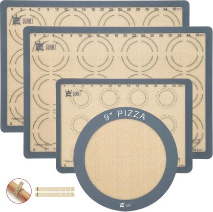 GUANCI Silicone Baking Mat Set of 4 - Non-Stick Reusable Bakeware for Pizza, Macarons, Cookies | Grey