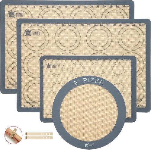 GUANCI Silicone Baking Mat Set of 4 - Non-Stick Reusable Bakeware for Pizza, Macarons, Cookies | Grey