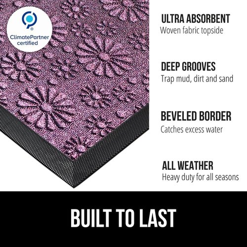 GORILLA GRIP Waterproof All-Season WeatherMAX Doormat - Durable Natural Rubber, Easy Clean, 29x17, Purple Confetti Daisy