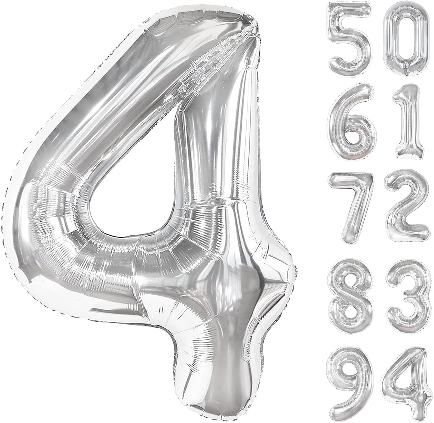 Number 4 Balloon - 40 Inch Silver Foil Balloon | Perfect for 4th Birthday Party Decorations