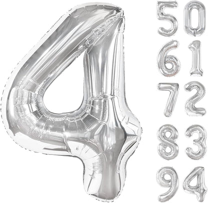 Number 4 Balloon - 40 Inch Silver Foil Balloon | Perfect for 4th Birthday Party Decorations