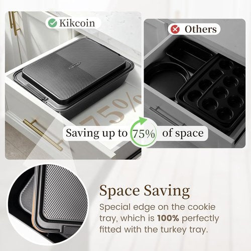 Kikcoin 25 PCS Non-Stick Baking Pans Set - Heavy-Duty Bakeware with Silicone Handles | Oven Safe to 450°F