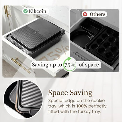 Kikcoin 25 PCS Non-Stick Baking Pans Set - Heavy-Duty Bakeware with Silicone Handles | Oven Safe to 450°F